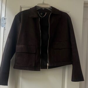 House of Harlow 1960 Cropped Faux Suede Jacket – Chocolate Brown